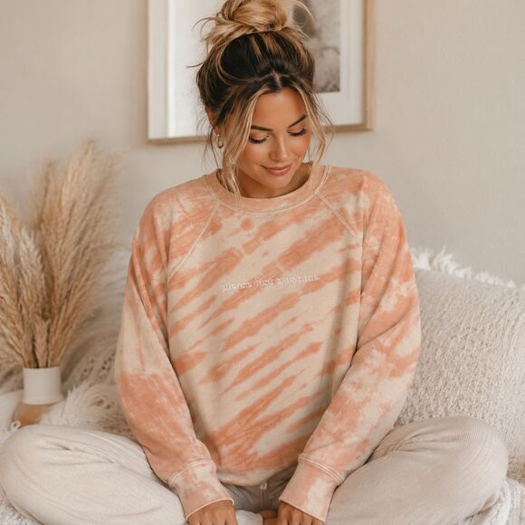 aerie Tops - Aerie Tie Dye Graphic Sweatshirt Medium Please Just Trust Me Crewneck Peach